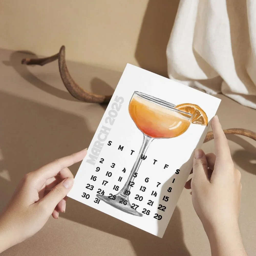 NEW 2025 Cocktails Delight Desk Calendar Print Cards - Calendar Card Refills